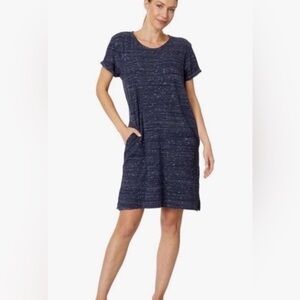 Pact Piper Tee Dress Cuff Sleeves in French Navy Melange 100% Organic Cotton S